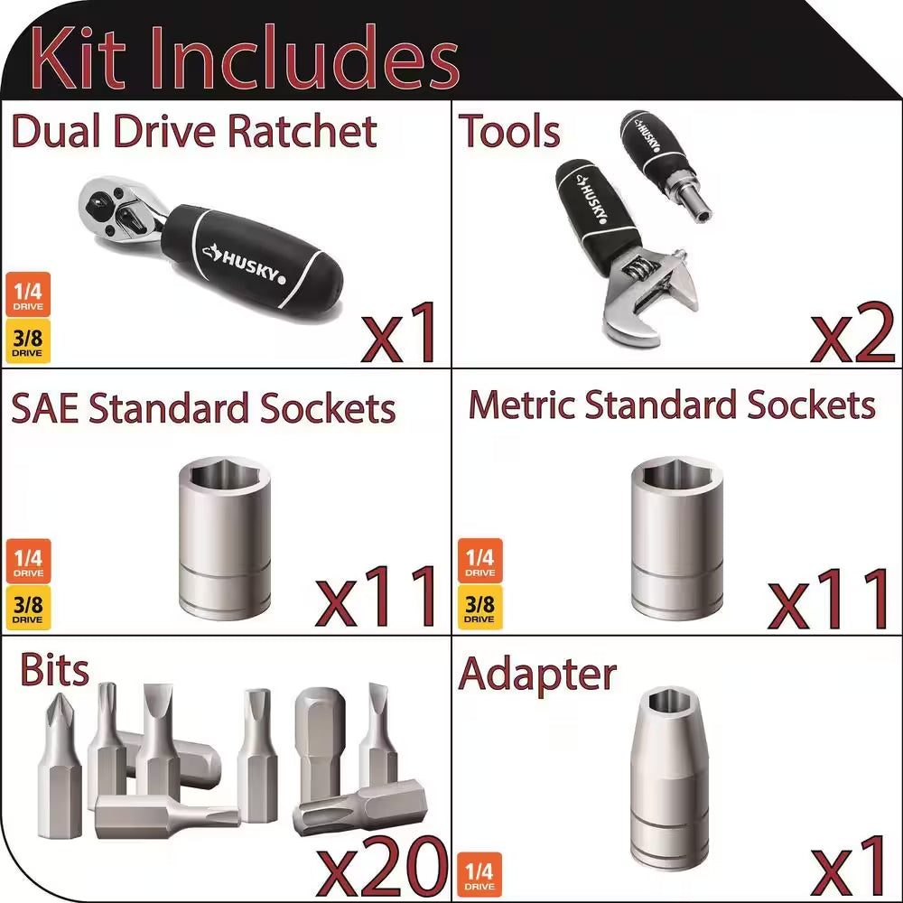 1/4 In. and 3/8 In. Stubby Ratchet and Socket Set (46-Piece)