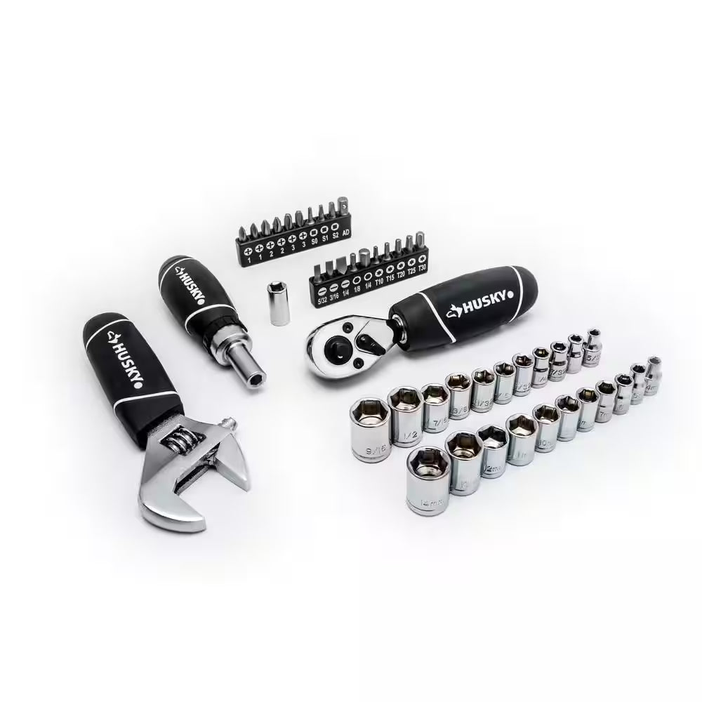 1/4 In. and 3/8 In. Stubby Ratchet and Socket Set (46-Piece)
