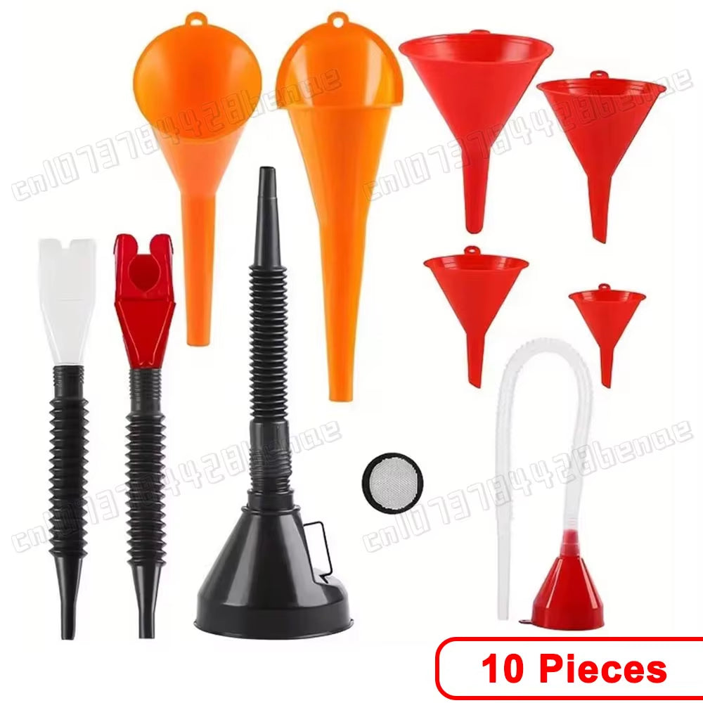 10Pcs Automotive Funnels Set Plastic Long Neck Oil Funnel Kit Flexible Wide Mouth Fuel Funnel for Filling Coolant Gasoline Water